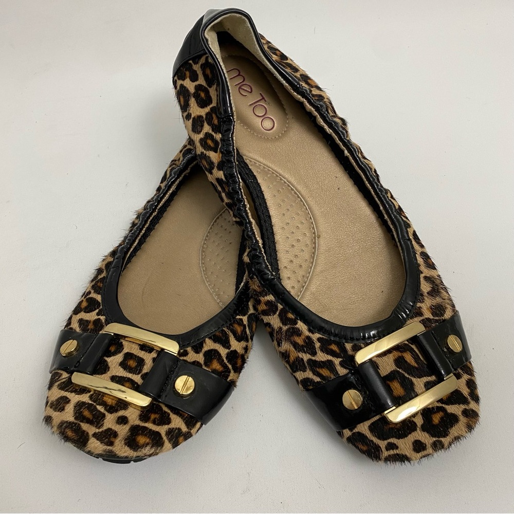 Me Too Animal Print Calf Hair Leather Ballet Flats 7.5 M Buckle Women’s Shoes